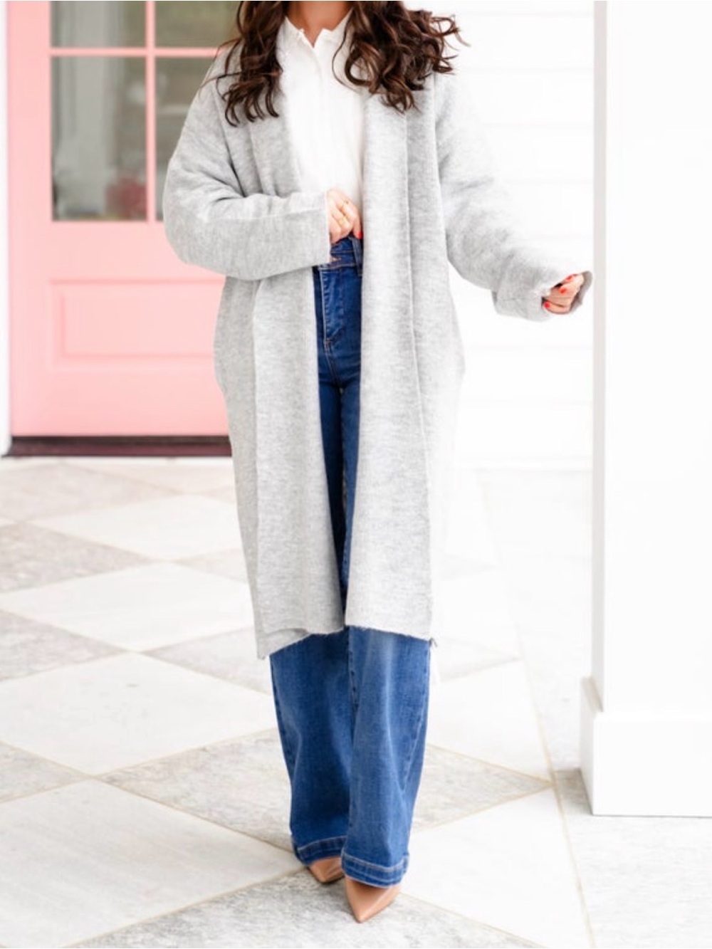 Double Zero Light Gray Open Front Longline Cardigan